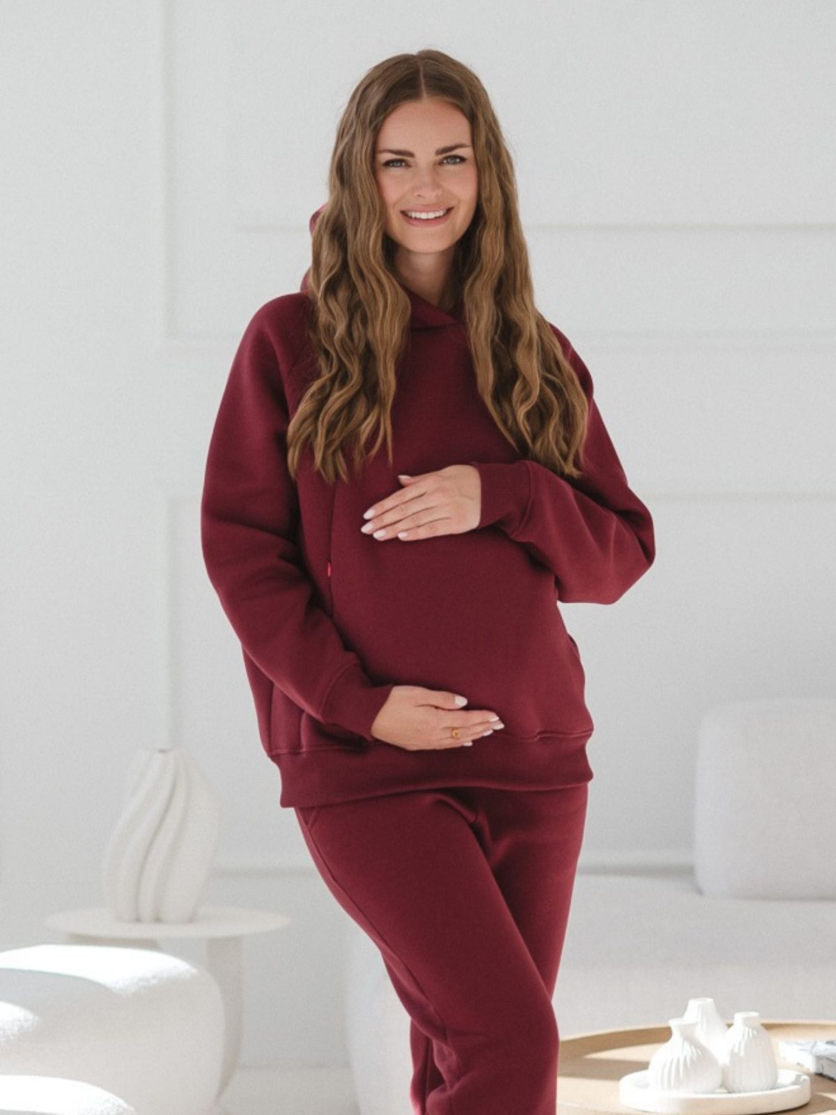 Zateplená těhotenská mikina Motherhood burgundy kojicí